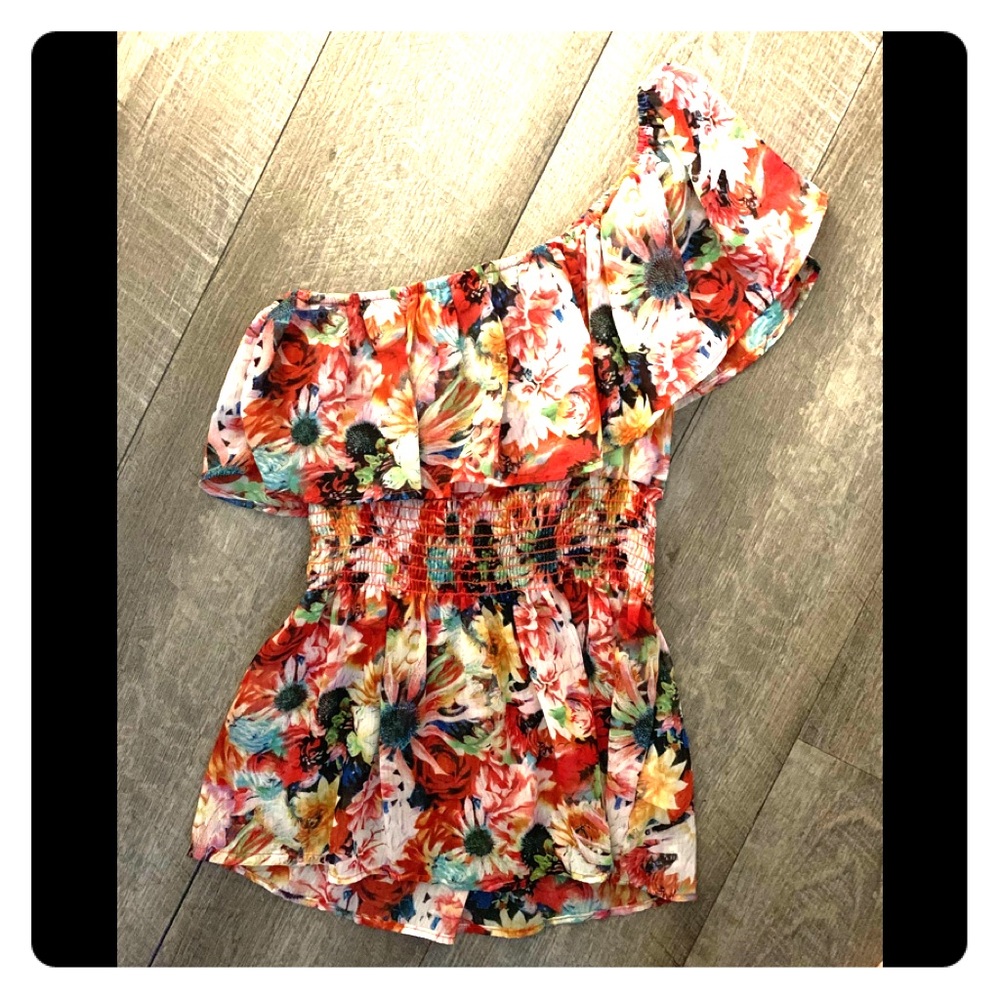 Flowered One Shoulder Tank